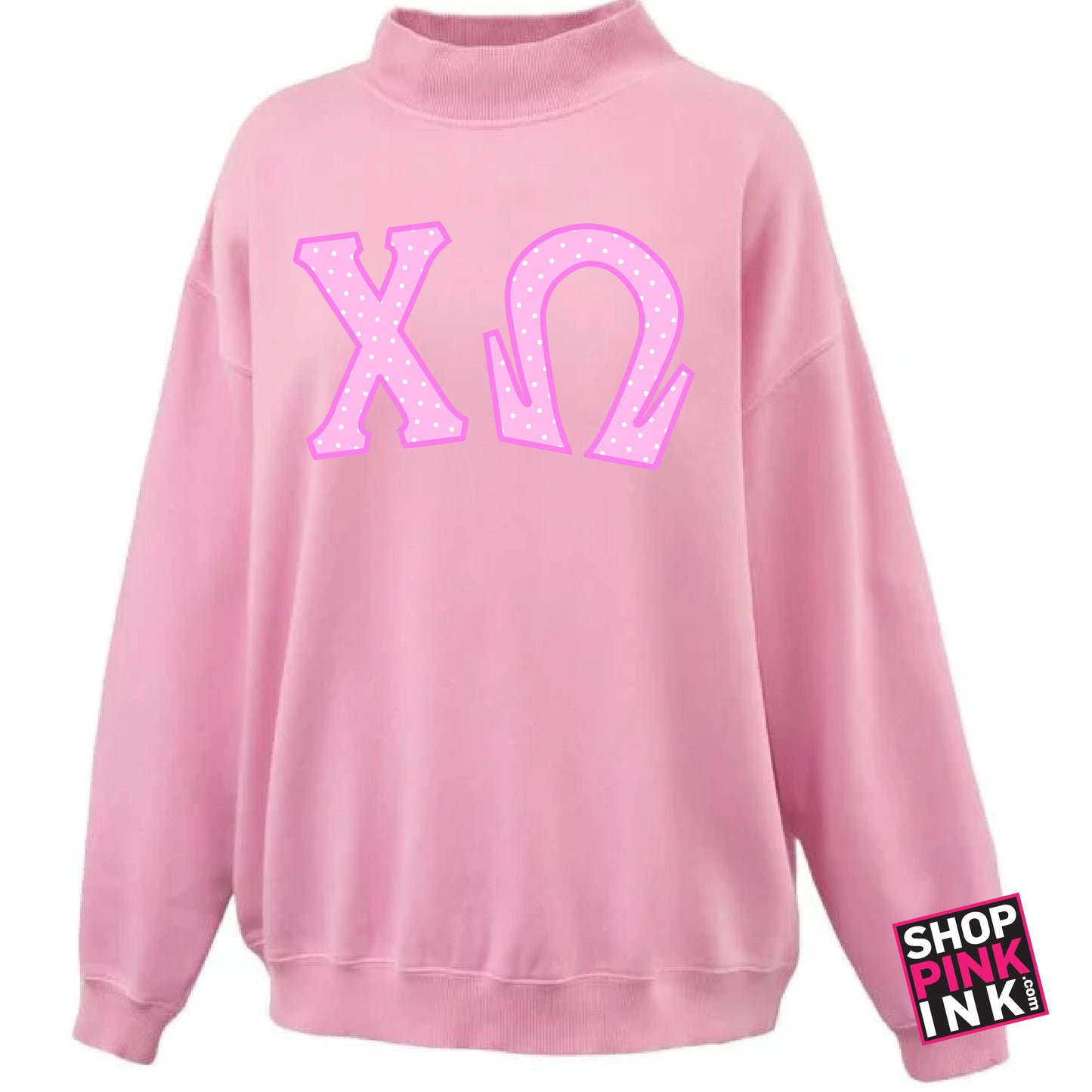 Chi Omega - Pink Dotty Mockneck - 26799